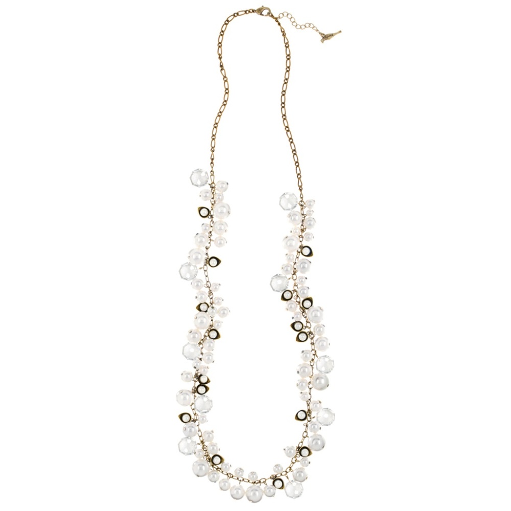 Pearl + Crystal Drops Long Necklace